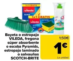 Vileda/Scotch-Brite - Bayeta O Estropajo Fregona Súper Absorbente O Escoba Pyramids Estropajo Laminado O Salvauñas 