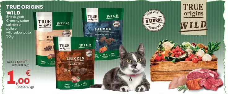 True Origins - Wild Snack Gato Crunchy Sabor Salmon O Pollo O Wild Sabor Pato