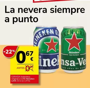 Heineken - Cerveza Holandesa Original O 0,0% Lata