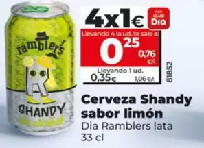 Dia Ramblers - Cerveza Shandy Sabor Limón Lata 33 Cl