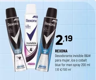 Rexona - Desodorante Invisible Para Mujer, Ice O Cobalt Blue For Men Spray