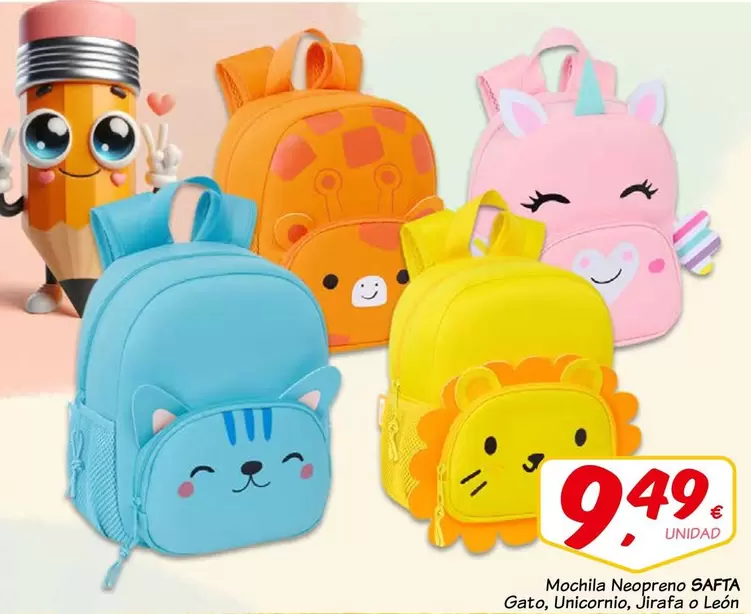 Safta - Mochila Neopreno Gato, Unicornio, Jirata O León
