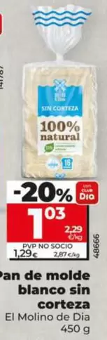 El Molino De Dia - Pan De Molde Blanco Sin Corteza 450 G