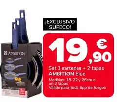Ambition - Set 3 Sartenes + 2 Tapas Blue