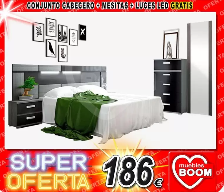 Conjunto Cabecero Mesitas + Luces Led Gratis