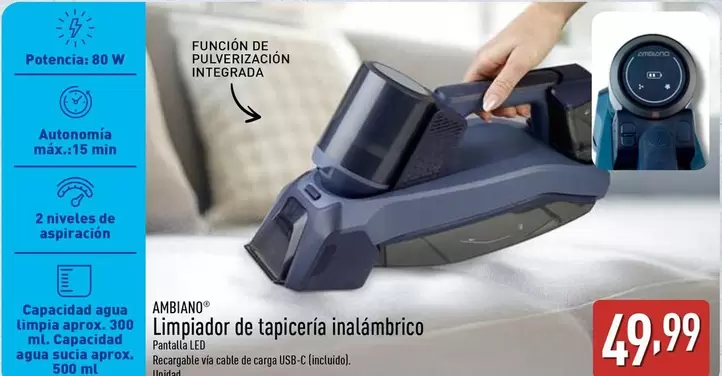 Ambiano - Limpiador De Tapiceria Inalámbrico
