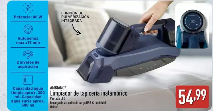 Ambiano - Limpiador De Tapiceria Inalambrico