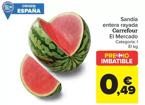 Carrefour El Mercado - Sandía Entera Rayada 