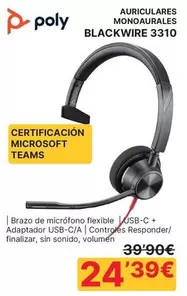 Microsoft - Auriculares Monoaurales Blackwire 3310