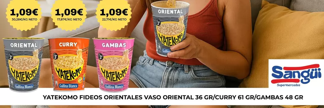 Yatekomo - Fideos Orientales Vaso Oriental 36 Gr/Curry 61 Gr/Gambas