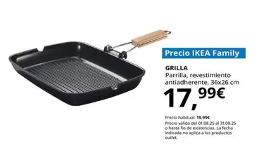 Grilla - Parrilla, Revestimiento Antiadherente, 36x26 Cm