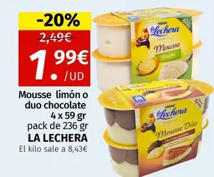 La Lechera - Mousse Limon O Duo Chocolate