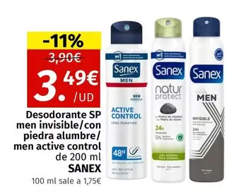 Sanex - Desodorante Sp Men Invisible/con Piedra Alumbre/men Active Control