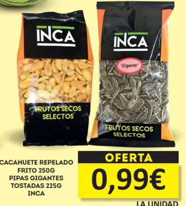 inca - Cacahuete Repelado Frito 250g Pipas Gigantes Tostadas 225g