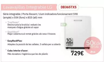 LG - Lavavajillas Integrable Db365txs
