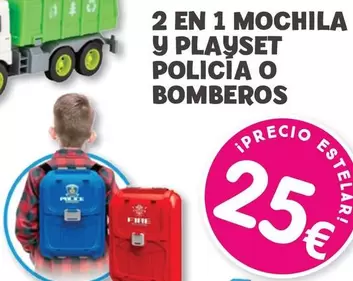 2 En 1 Mochila Y Playset Policia O Bomberos 