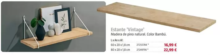 Estante Vintage 60x20x1,8cm Bambu
