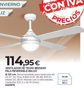 Ventilador De Techo Mediano Pala Reversible Baloo