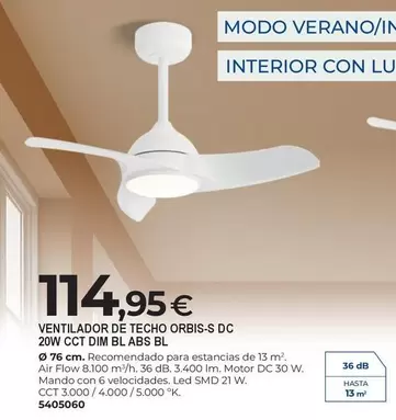Lu - Ventilador De Techo Orbis-s Dc 20w CCT DIM BI Abs Bl