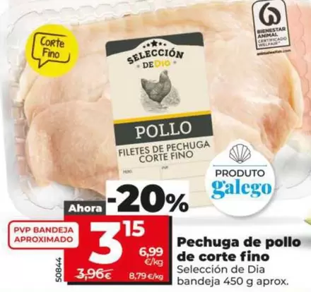 Seleccion De Dia - Pechuga De Pollo De Corte Fino Bandeja 450 G Aprox.