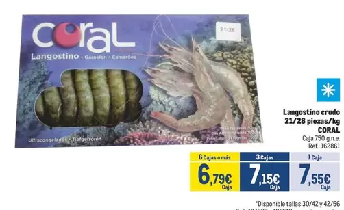 Coral - Langostino Crudo 21/28 Piezas/kg