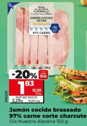 Dia Nuestra Alacena - Jamón Cocido Braseado 97% Carne Corte Charcutero