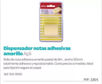 Apli - Dispensador Notas Adhesivas Amarillo