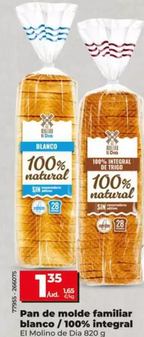 El Molino De Dia - Pan De Molde Familiar Blanco / 100% Integral 