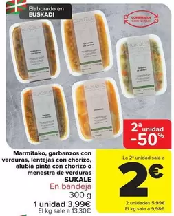 Sukale - Marmitako, Garbanzos Con Verduras, Lentejas Con Chorizo, Alubia Pinta Con Chorizo O Menestra De Verduras
