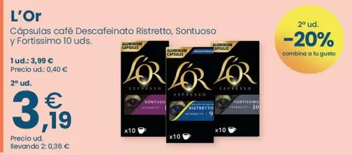 L'or - Cápsulas Café Descafeinato Ristretto
