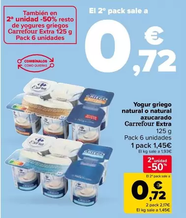 Carrefour Extra - Yogur Griego Natural O Natural  Azucarado