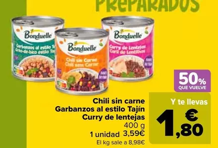 Bonduelle - Chili Sin Carne Garbanzos Al Estilo Tajín Curry De Lentejas