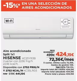 Hisense - Aire Acondicionado Split 1x1 KC25YR3B