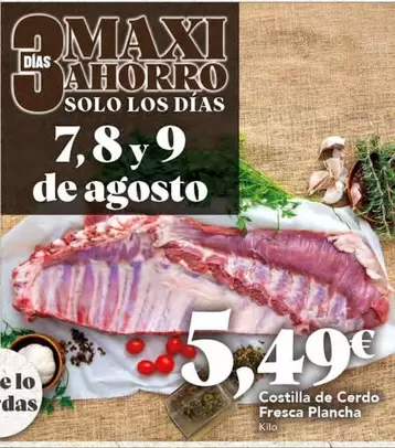 Costilla De Cerdo Fresca Plancha