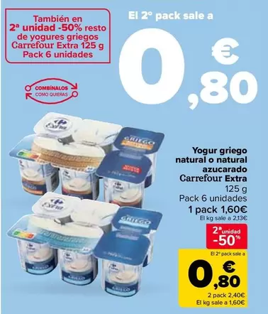 Carrefour Extra - Yogur Griego Natural O Natural  Azucarado