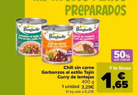 Bonduelle - Chili Sin Carne Garbanzos Al Estilo Tajín Curry De Lentejas