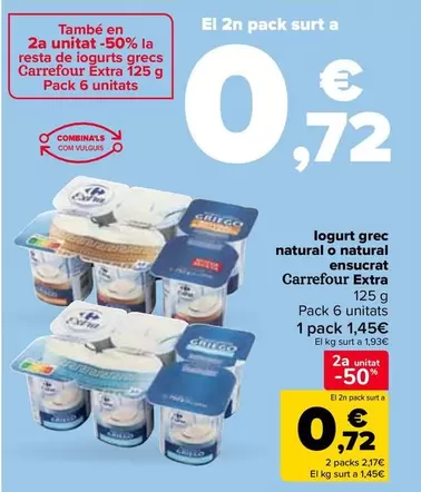 Carrefour Extra - Yogur Griego Natural O Natural  Azucarado