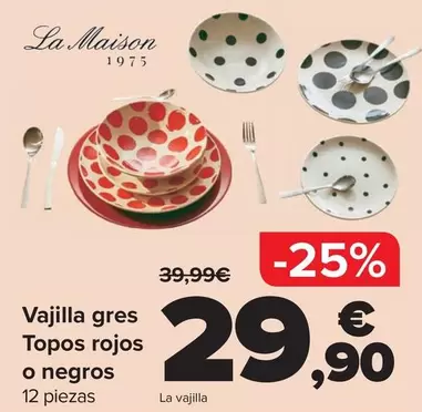 La Maison - Vajilla Gres  Topos Rojos O Negros
