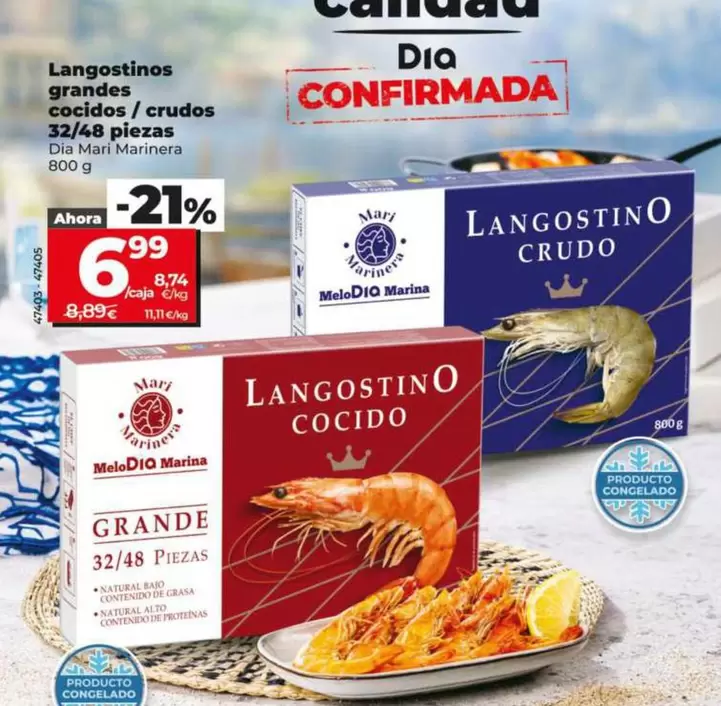 Dia Mari Marinera - Langostinos Grandes Cocidos / Crudos 32/48 Piezas 