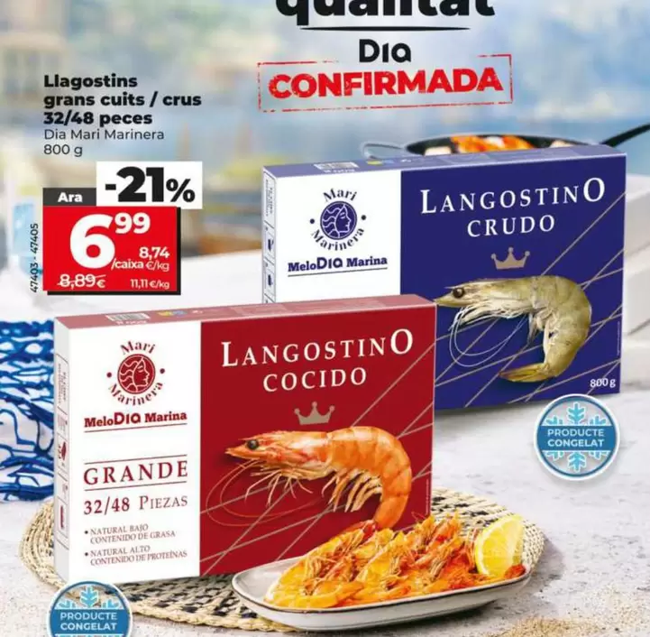 Dia Mari Marinera - Langostinos Grandes Cocidos / Crudos 32/48 Piezas 
