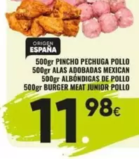 Pincho Pechuga Pollo Alas Adobadas Mexican 500gr Albondigas De Pollo Burger Meat Junior Pollo