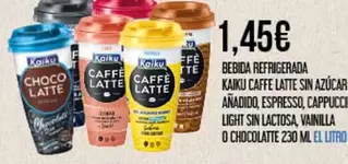 Kaiku - Bebida Refrigerada Caffe Latte Sin Azucar Añadido, Espresso, Cappuccio Light Sin Lactosa, Vanilla O Chiocolatte