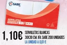 Sabe - Servilletas Blancas 30x30 Cm.ifa  200 Unidades