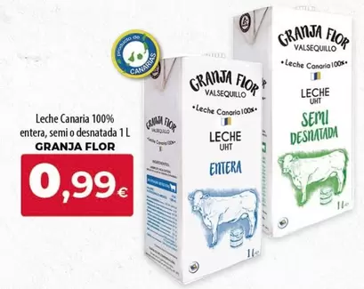 granja flor - Leche Canaria 100% Entera, Semi O Desnatada