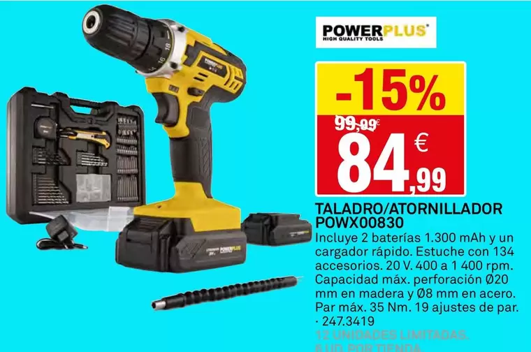 Power Plus - Taladro/Atornillador POWX00830 