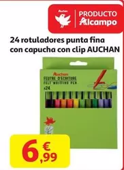 Auchan - 24 Rotuladores Punta Fina Con Capucha Con Clip