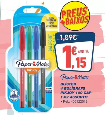 Paper Mate - Blister 4 Boligrafs Inkjoy 100 Cap 1.02 Assortit
