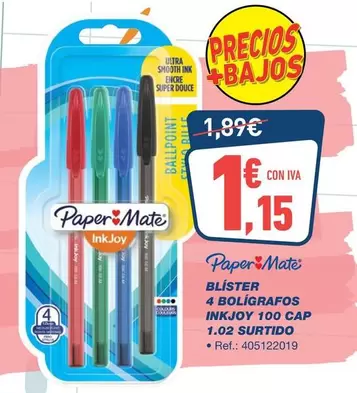 Paper Mate - Blister 4 Boligrafos Inkjoy 100 Cap
