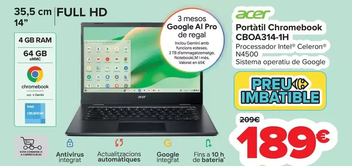 Acer - Portátil Chromebook  Cboa314-1h
