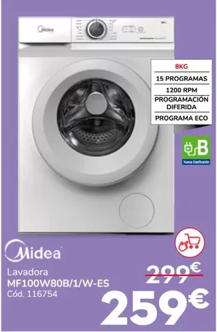 Midea - Lavadora Mf100w/80b/1/w-es